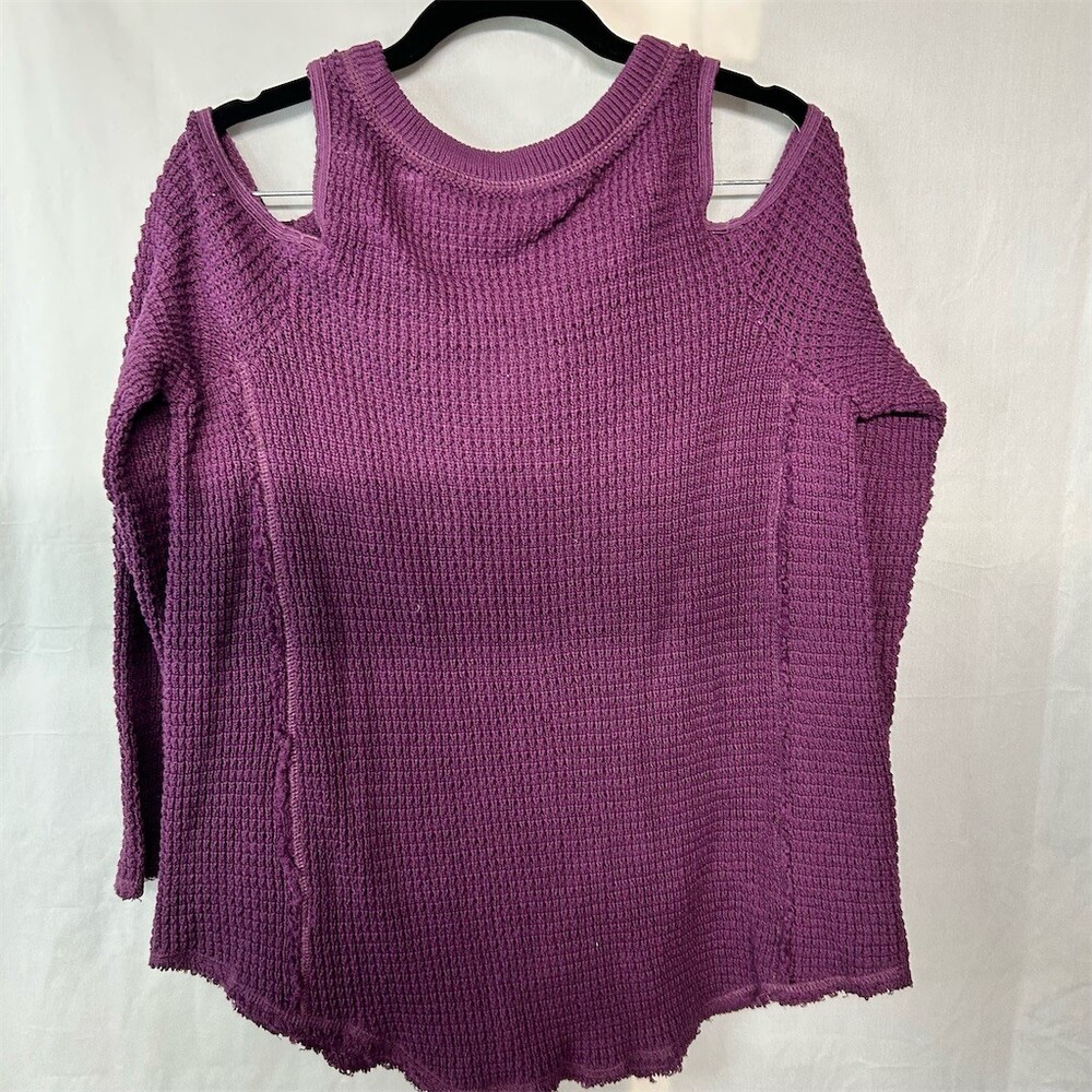 Free People Sweater Womens XS Purple Waffle Knit Cold Shoulder Tunic Top NWT - Picture 6 of 14